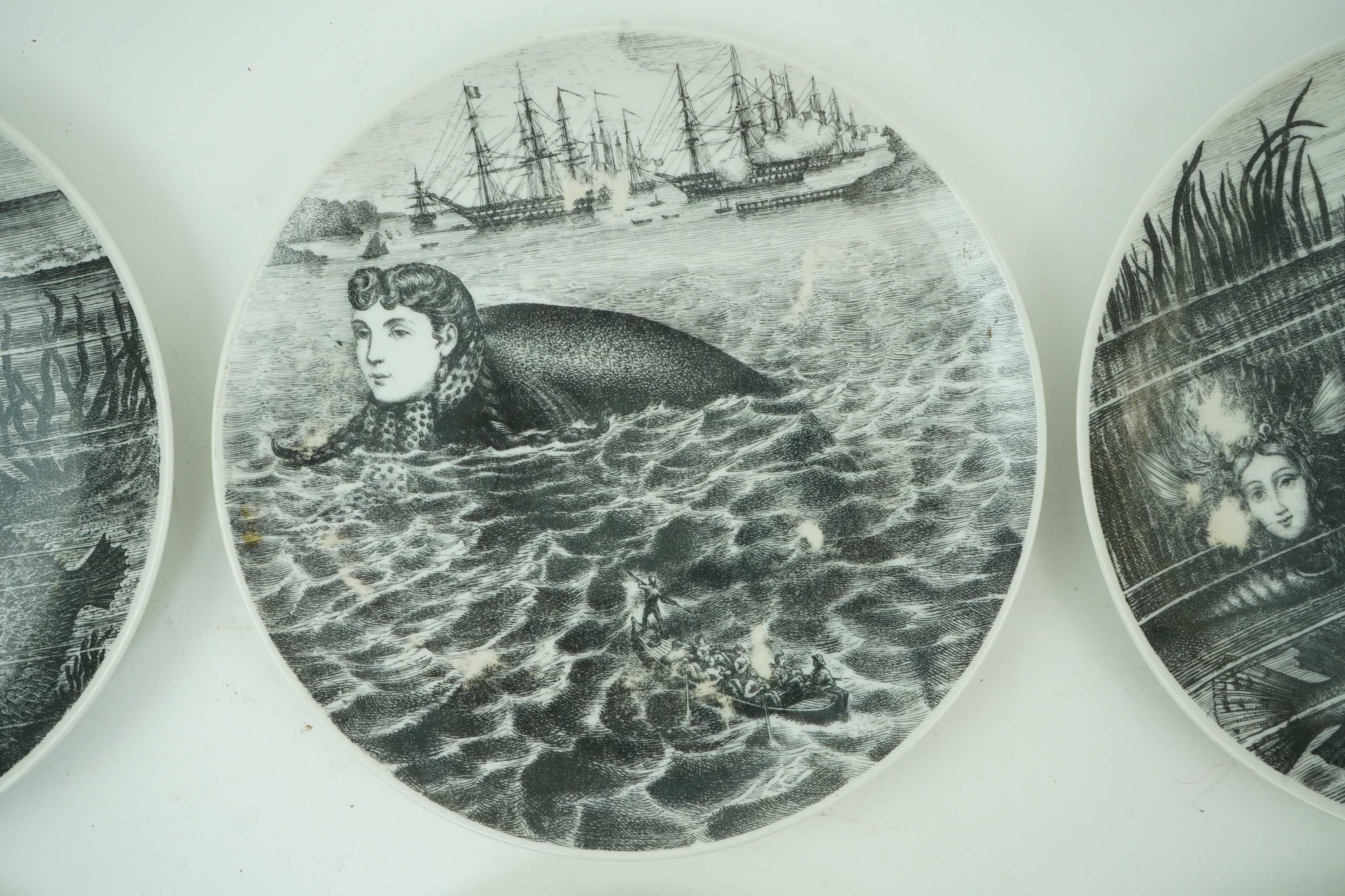 Piero Fornasetti (Italian, 1913-1988): Six ‘Sirene’ plates